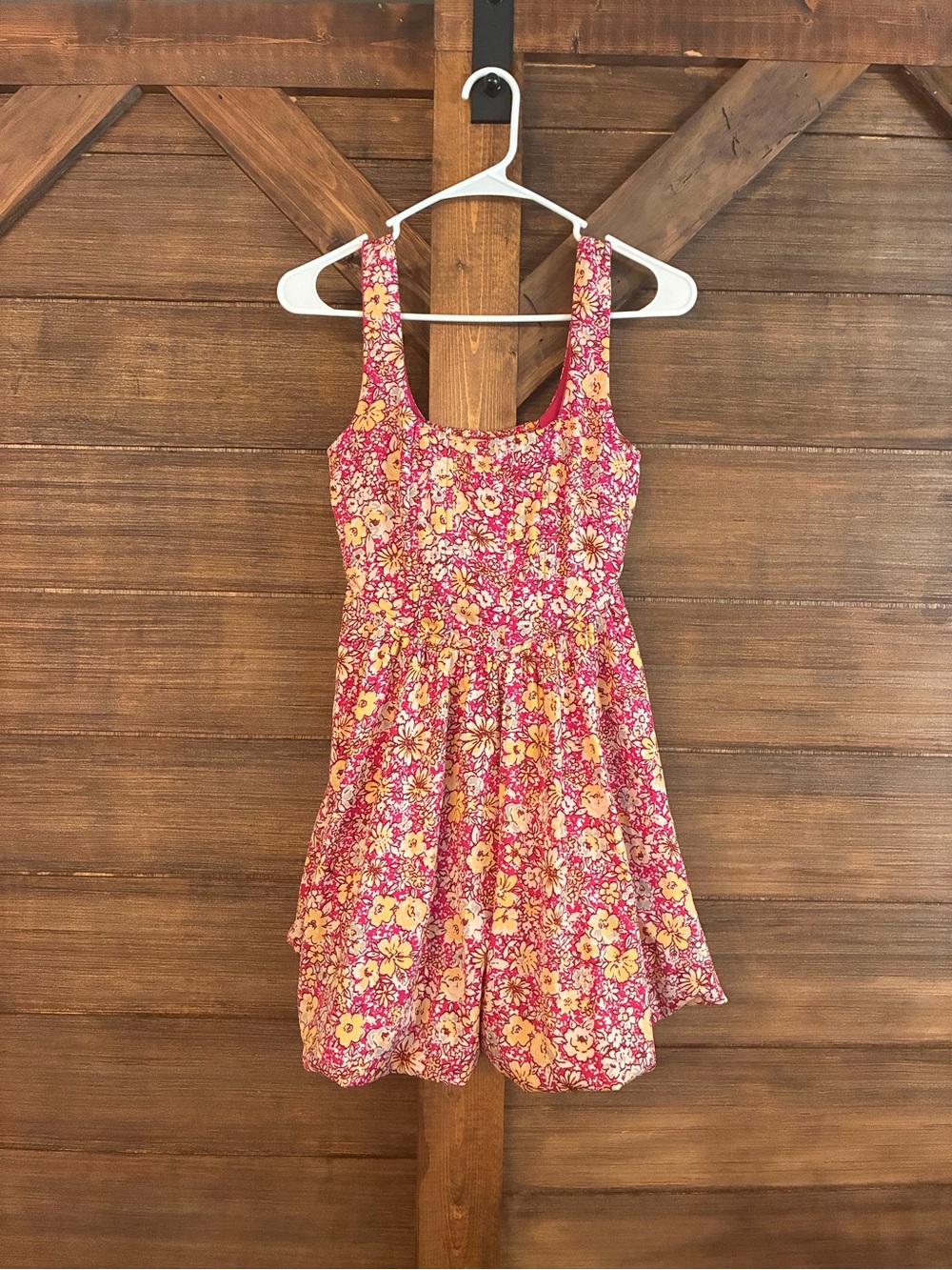 Floral Scoop Neck Mini Dress in Pink and Yellow